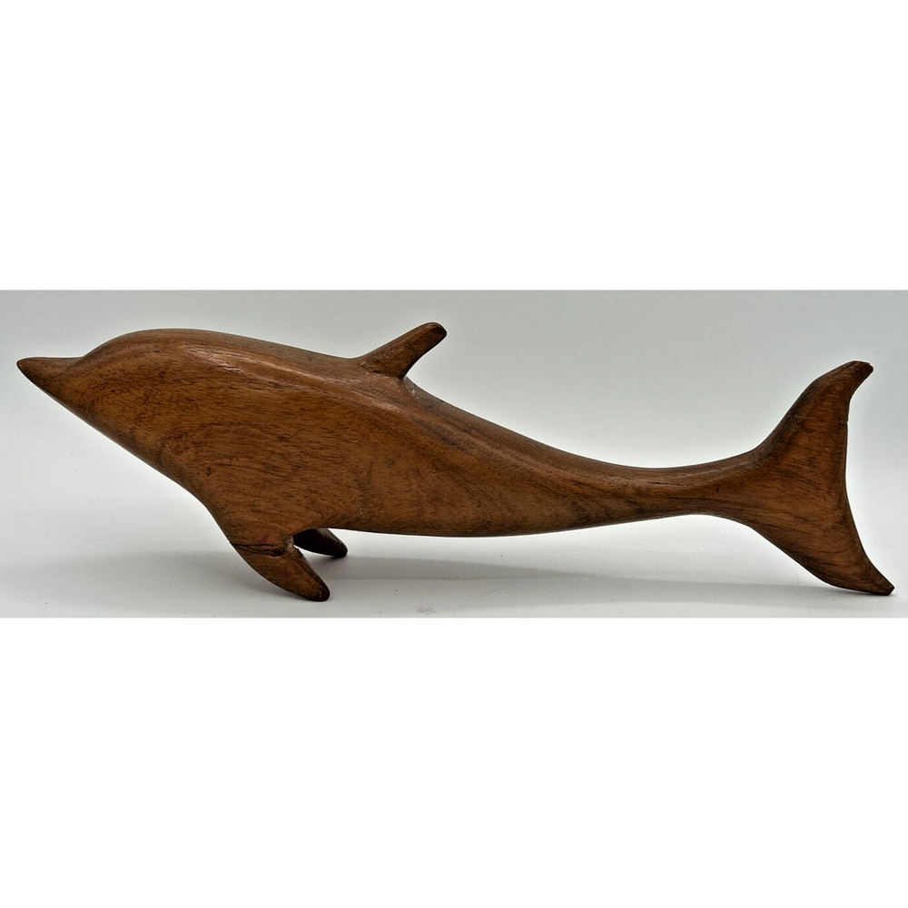 Vtg Large 11 in Wooden Hand Carved Dolphin Statue‎ Sculpture Figurine U191